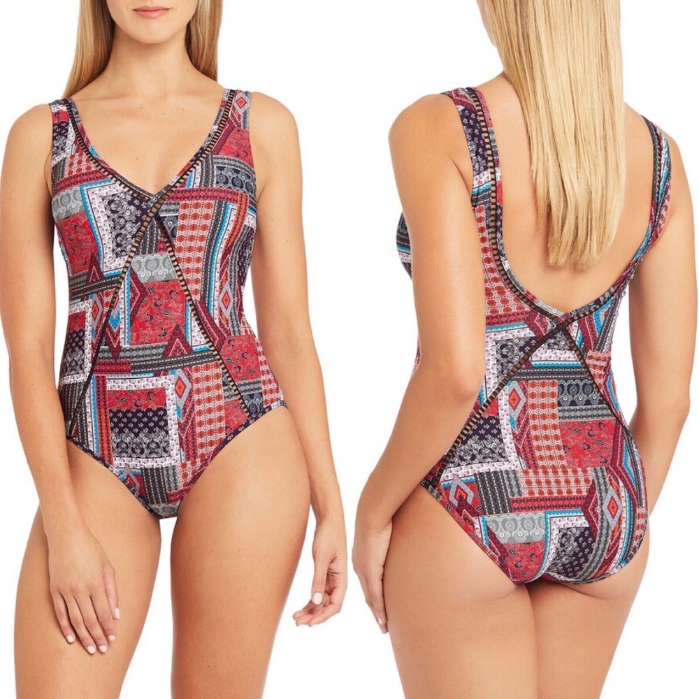 NEW Sea Level Arielle V Front & Back Multi Fit One-Piece Swimsuit Sz 8 Night Sky
